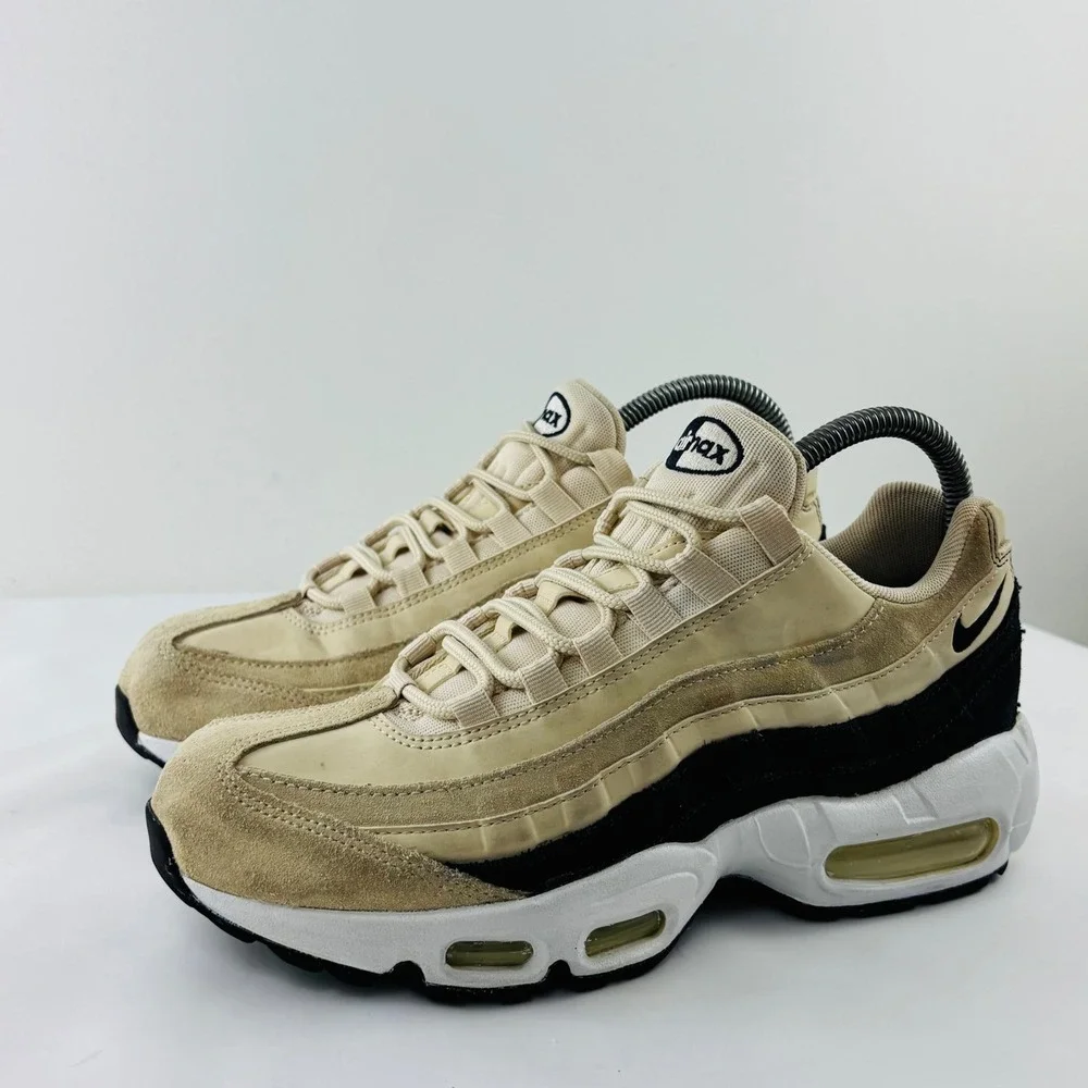 Nike Air Max 95 Premium Light Cream Black Suede Sneakers 807443-203 Womens 8